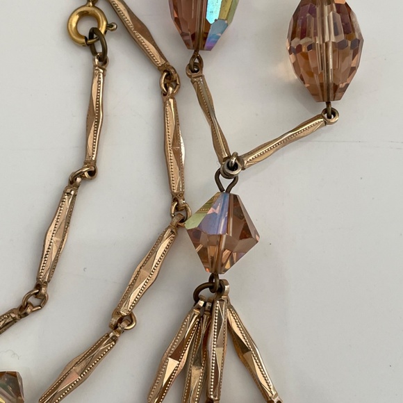 Vintage Midcentury Golden Czech Topaz AB Crystals Necklace - Picture 10 of 11